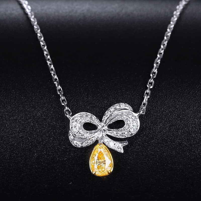 14k Gold 0.21 Ctw Natural Yellow Diamond & Diamond Necklace: Ref:231031013 // gold content:14k gold // main gemstone:yellow diamond // shape:pear // carat weight:0. 13ct // color:yellow // treatment:natural // // adjacent gemstone 2 : diamond // shape:round //