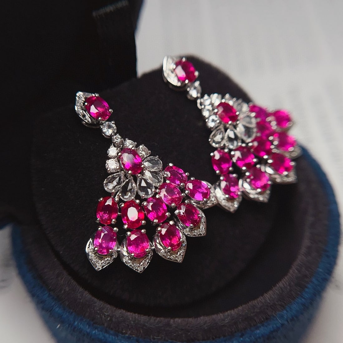 14k Gold 5.80 Ct Natural Ruby & Diamond & Sapphire Earrings - 2