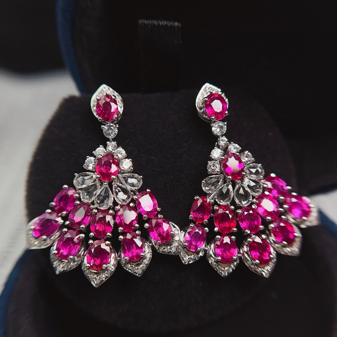 14k Gold 5.80 Ct Natural Ruby & Diamond & Sapphire Earrings - 4