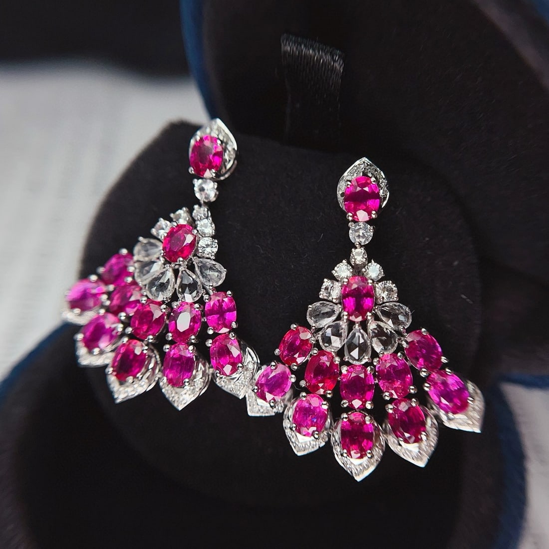 14k Gold 5.80 Ct Natural Ruby & Diamond & Sapphire Earrings - 5