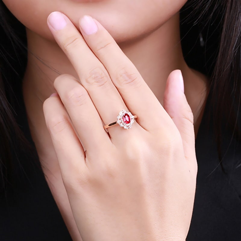 14k Gold 0.74 Ctw Natural Ruby & Diamond Ring - 5
