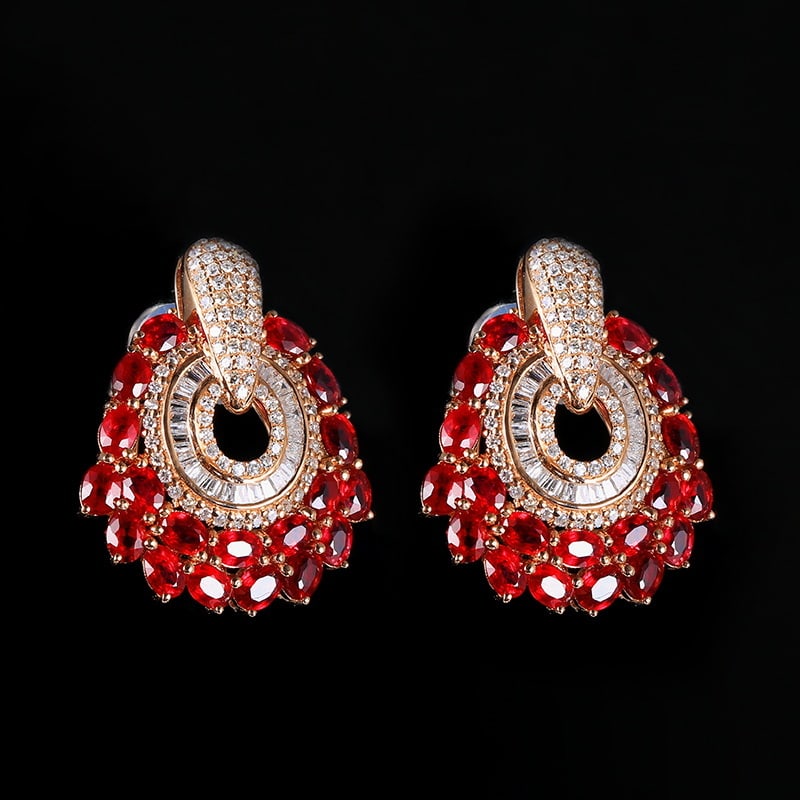 14k Gold 4.77 Ctw Natural Ruby & Diamond Earrings - 5