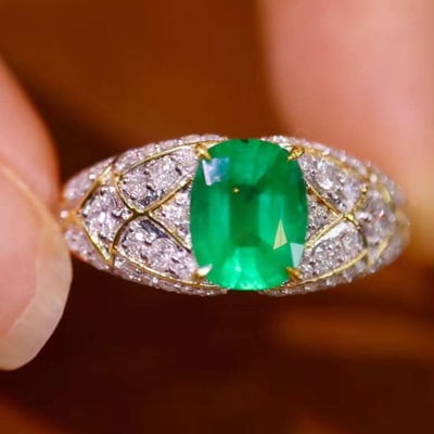 14k Gold 1.96 Ctw Vivid Green Natural Emerald & Diamond Ring - 4