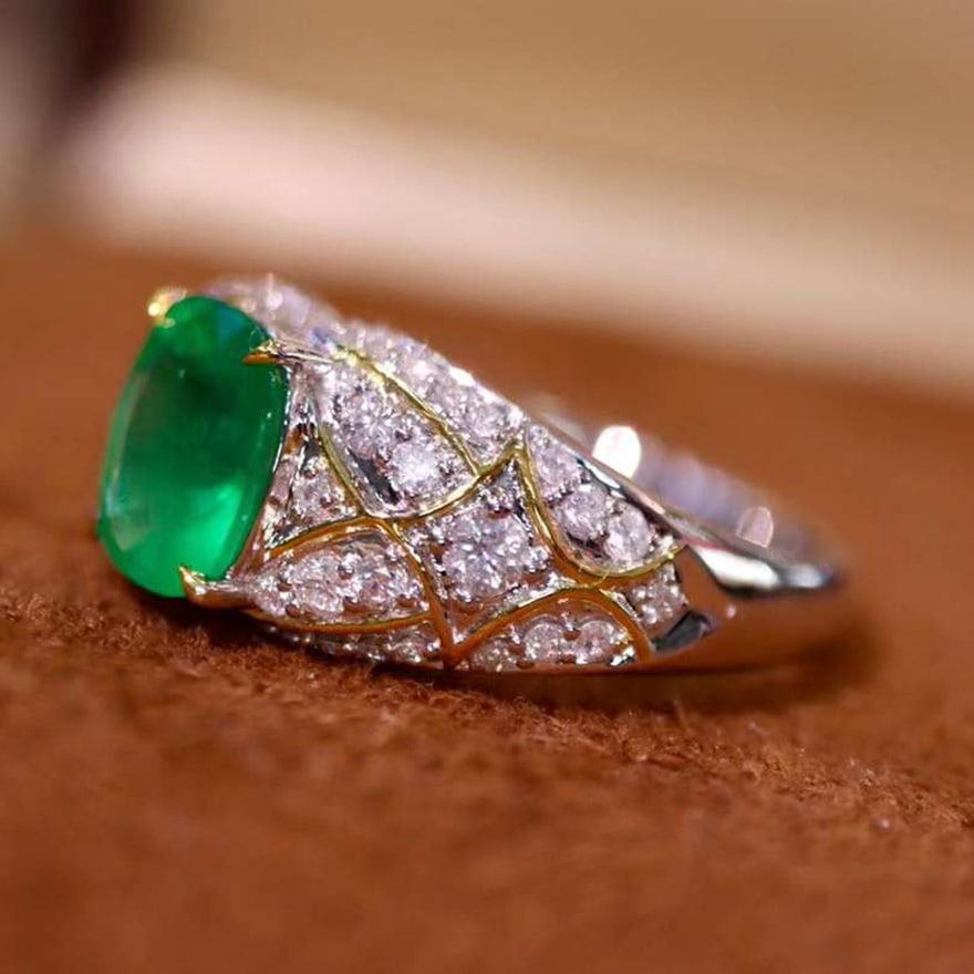 14k Gold 1.96 Ctw Vivid Green Natural Emerald & Diamond Ring - 5