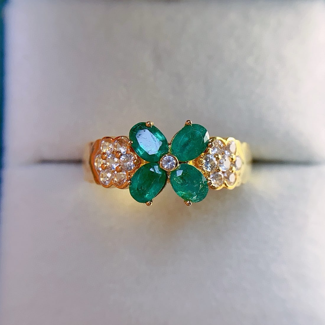 14k Gold 1.20 Ct Natural Emerald & Sapphire Ring - 5