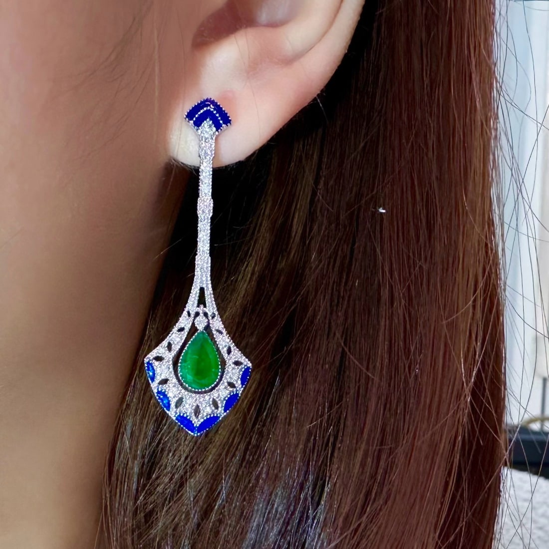 14k Gold 2.08 Ctw Vivid Green Natural Emerald & Diamond Earrings - 2