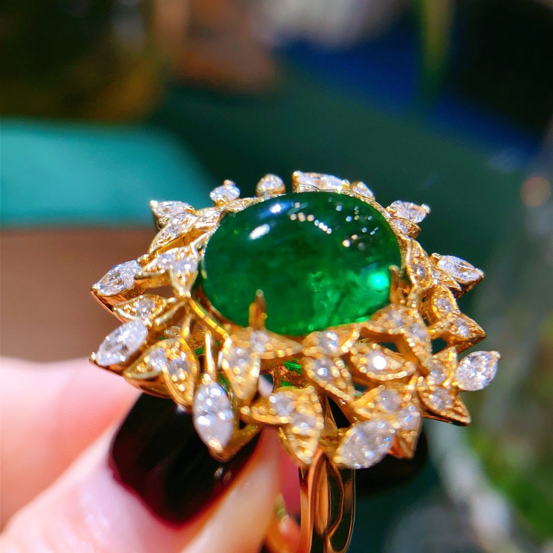 14k Gold 5.12 Ctw Vivid Green Natural Emerald & Diamond Ring/pendant( Without Chain ) - 2