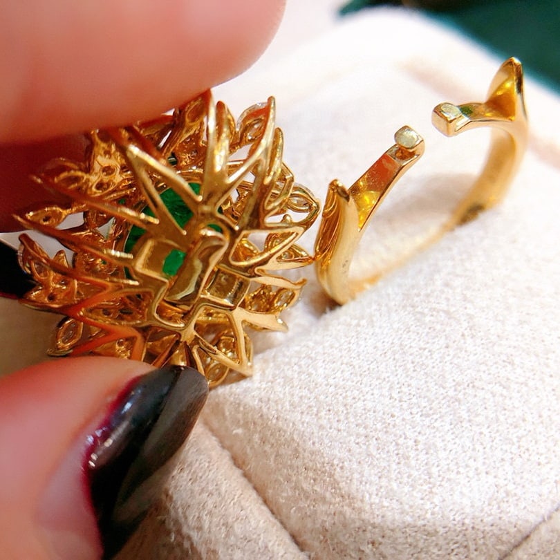 14k Gold 5.12 Ctw Vivid Green Natural Emerald & Diamond Ring/pendant( Without Chain ) - 4
