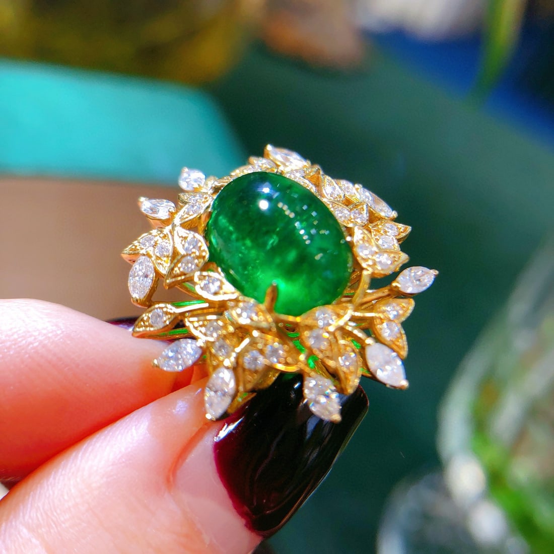 14k Gold 5.12 Ctw Vivid Green Natural Emerald & Diamond Ring/pendant( Without Chain ) - 5