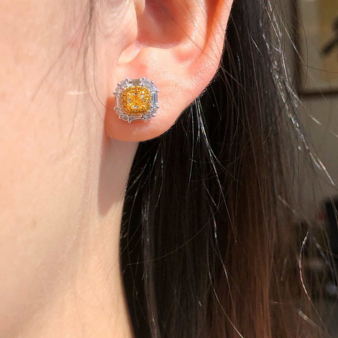 14k Gold 1.25 Ctw Natural Yellow Diamond & Diamond Earrings - 5