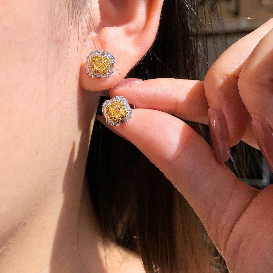 14k Gold 1.25 Ctw Natural Yellow Diamond & Diamond Earrings - 6