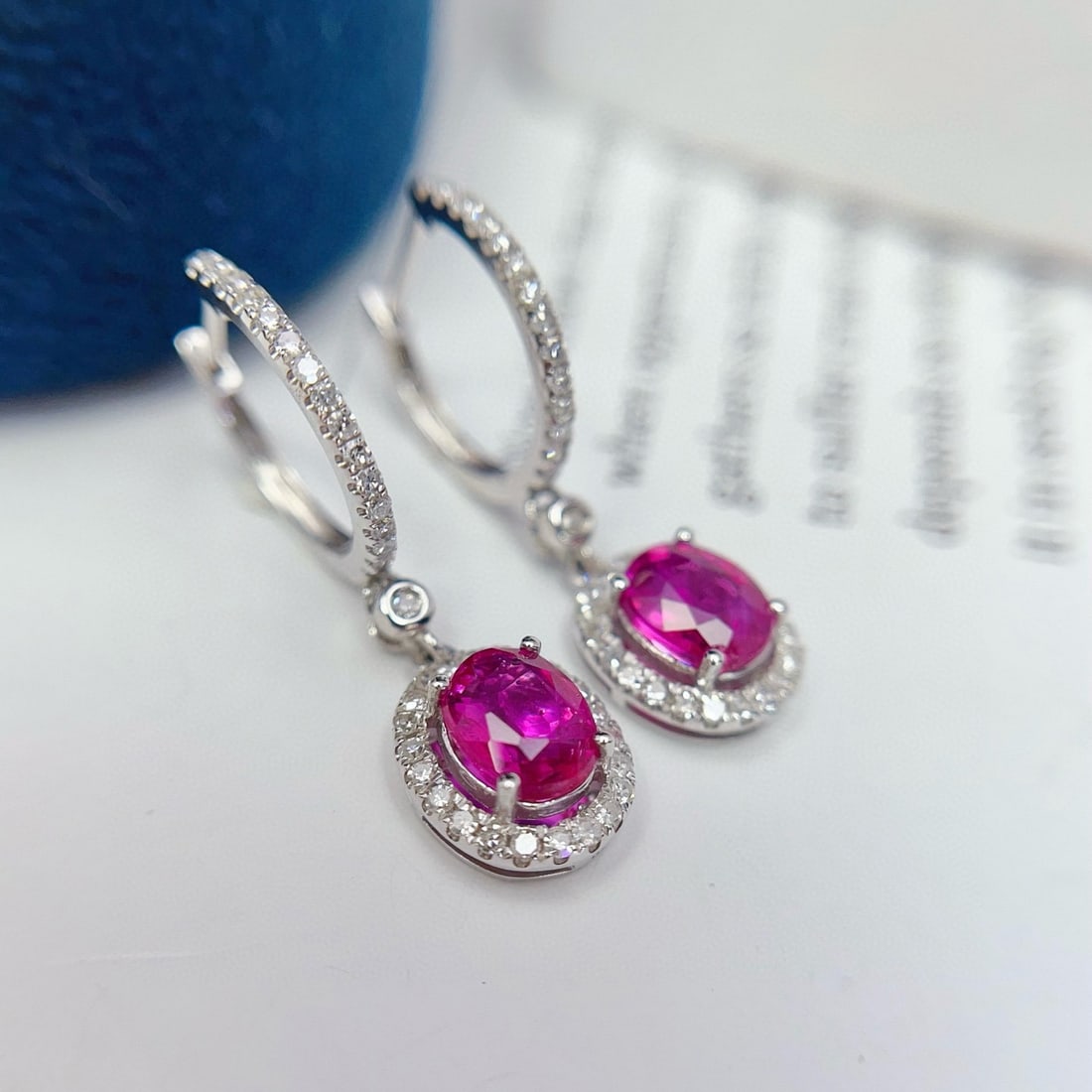 14k Gold 2.15 Ct Natural Ruby & Diamond Earrings - 3