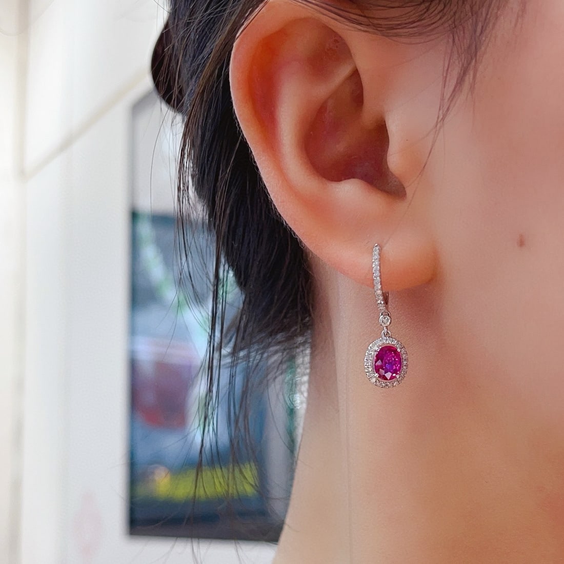 14k Gold 2.15 Ct Natural Ruby & Diamond Earrings - 5