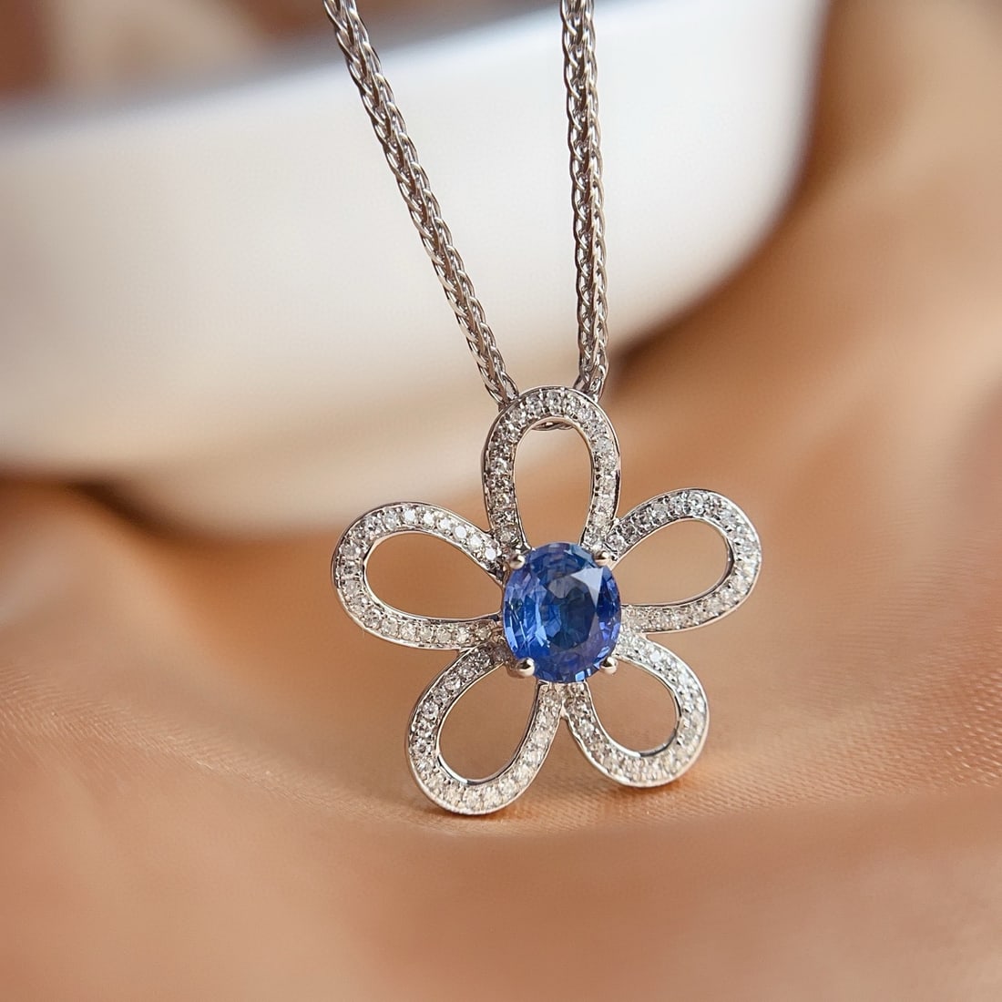 14k Gold 1.00 Ct Natural Sapphire & Diamond Pendant( Without Chain ): Ref:231031073 // gold content:14k gold // main gemstone:sapphire // shape:oval // carat weight:1. 00ct // color:blue // treatment:natural // // adjacent gemstone 2 : diamond // number of stones:94 //