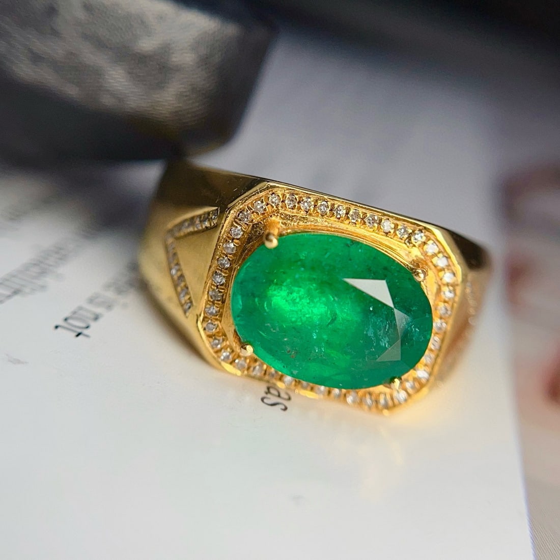 14k Gold 2.85 Ct Vivid Green Natural Emerald & Diamond & Men¡¯s Ring - 2