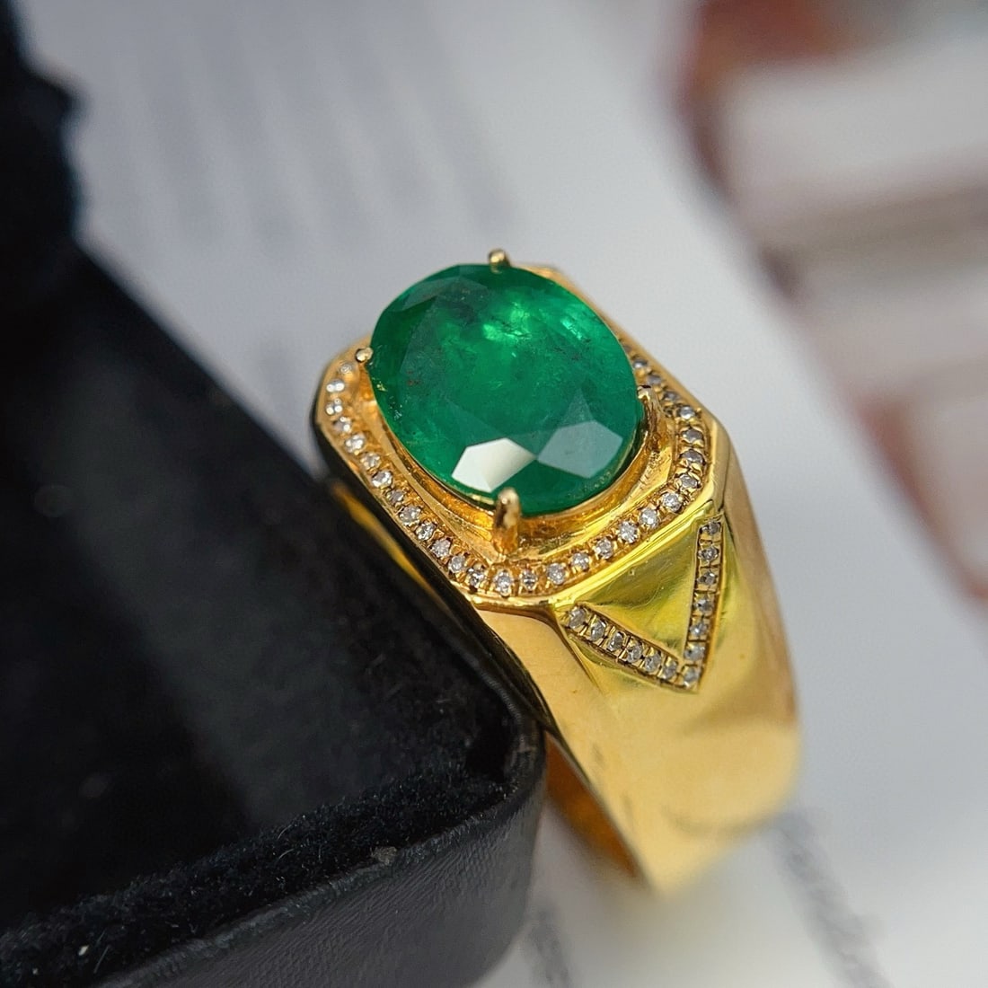 14k Gold 2.85 Ct Vivid Green Natural Emerald & Diamond & Men¡¯s Ring - 3