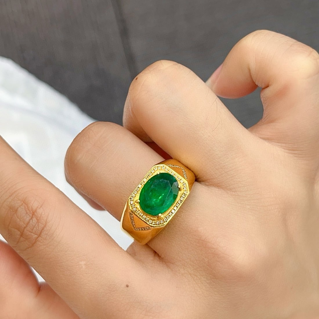 14k Gold 2.85 Ct Vivid Green Natural Emerald & Diamond & Men¡¯s Ring - 4
