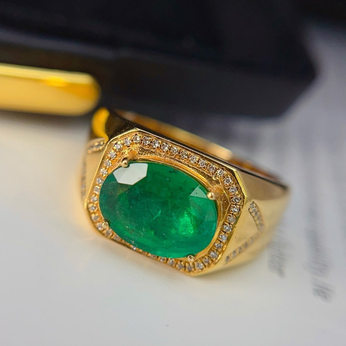 14k Gold 2.85 Ct Vivid Green Natural Emerald & Diamond & Men¡¯s Ring - 5