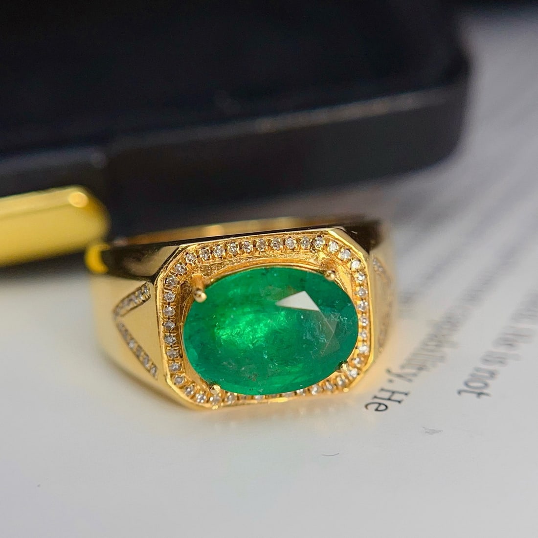 14k Gold 2.85 Ct Vivid Green Natural Emerald & Diamond & Men¡¯s Ring - 6
