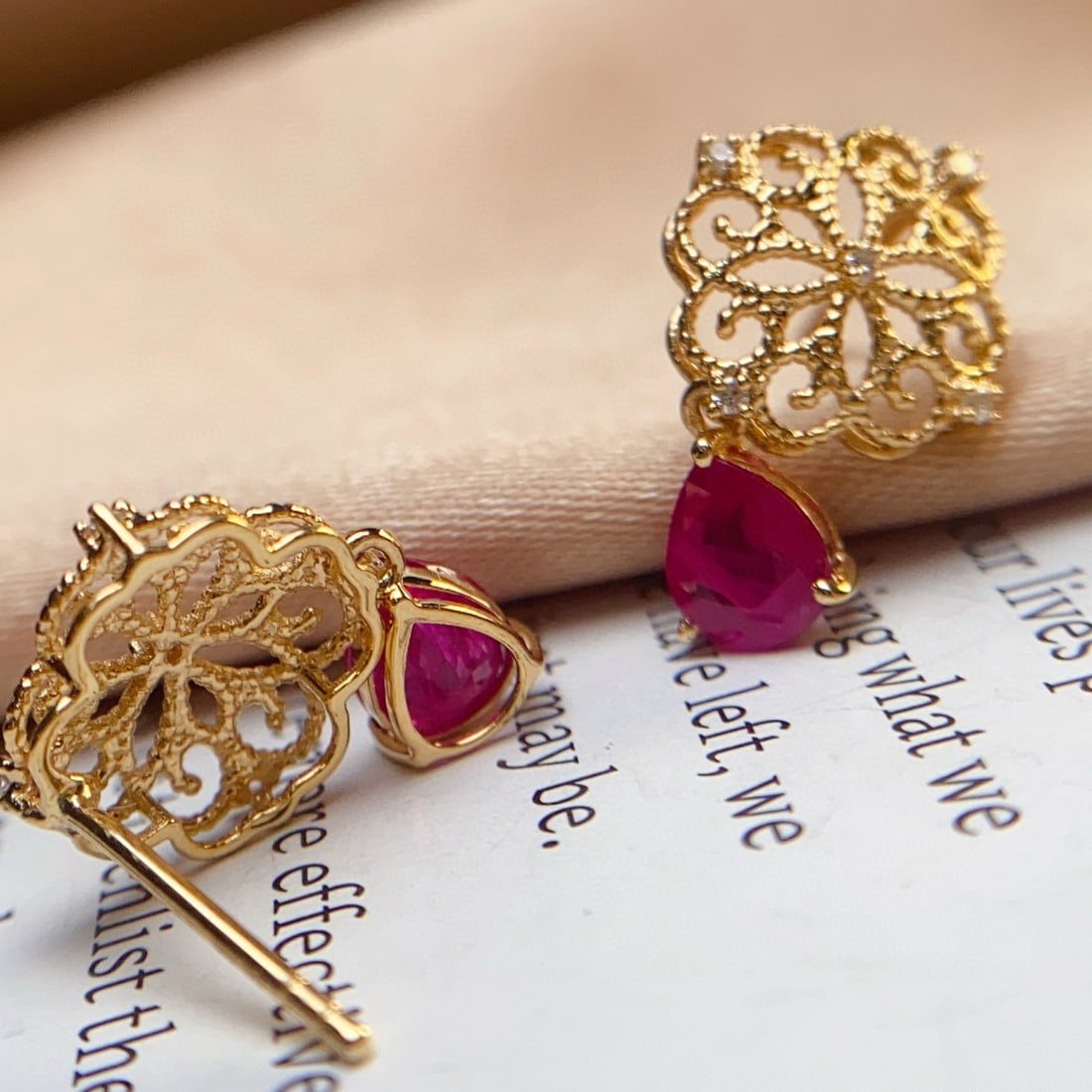 14k Gold 1.40 Ct Natural Ruby & Diamond Earrings - 3