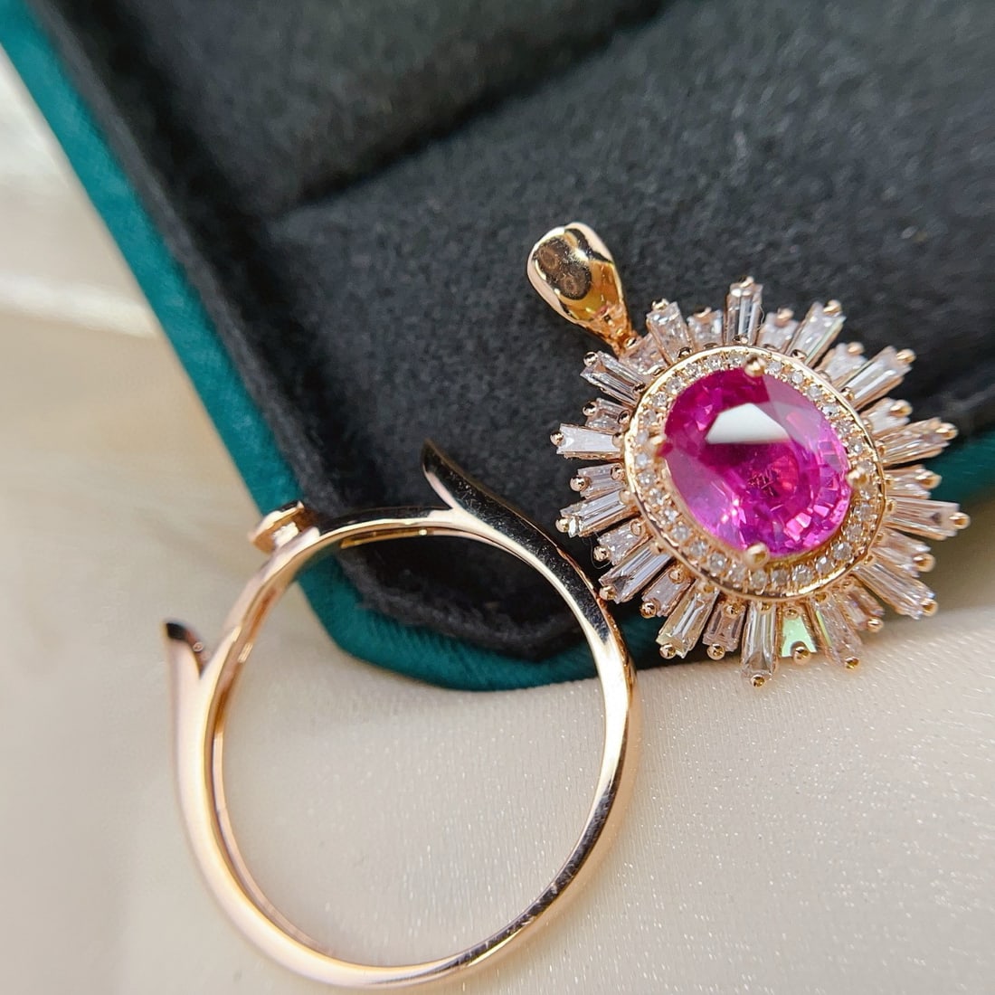 14k Gold 1.40 Ct Natural Ruby & Diamond Ring/pendant( Without Chain ) - 4