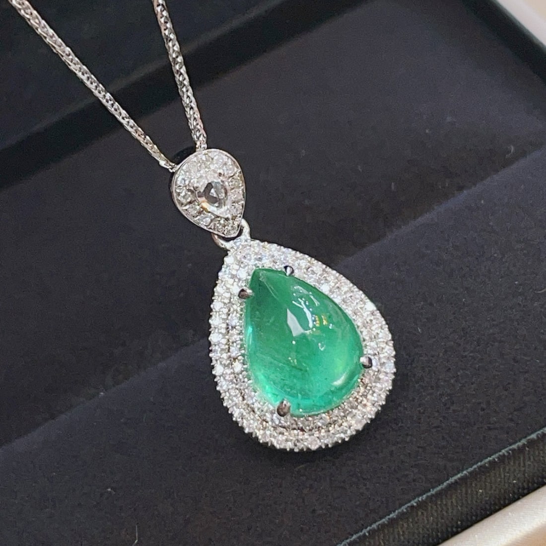 14k Gold 2 Ct Natural Emerald & Diamond & Sapphire Pendant( Without Chain ) - 2