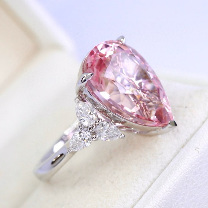14k Gold 6.80 Ctw Natural Morganite & Diamond Ring - 4