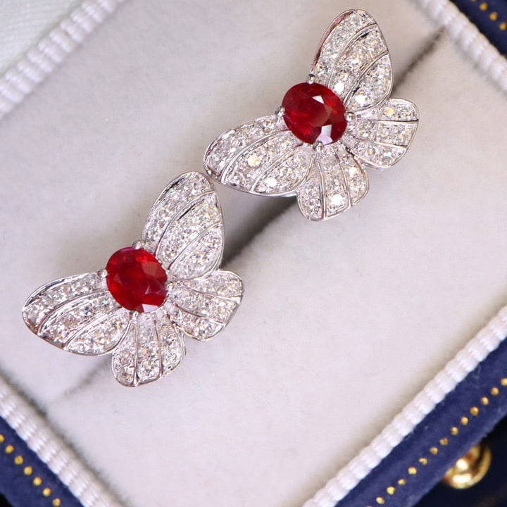 14k Gold 0.91 Ctw Natural Ruby & Diamond Earrings - 2