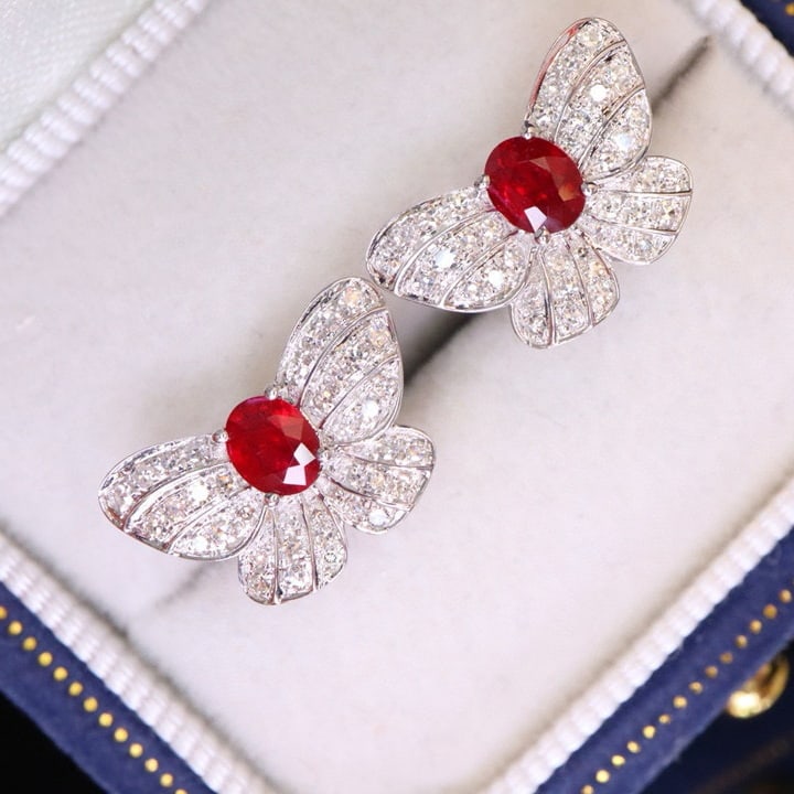 14k Gold 0.91 Ctw Natural Ruby & Diamond Earrings - 3