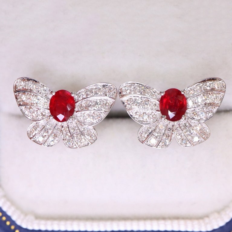 14k Gold 0.91 Ctw Natural Ruby & Diamond Earrings - 4
