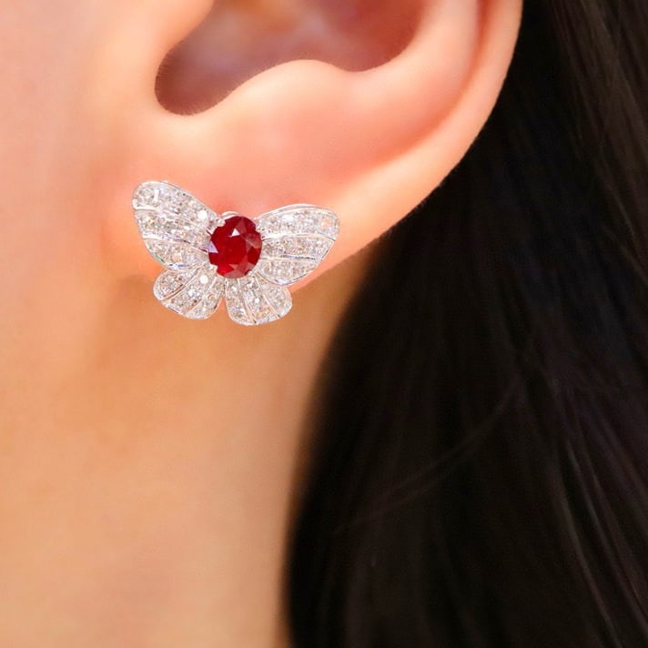 14k Gold 0.91 Ctw Natural Ruby & Diamond Earrings - 5