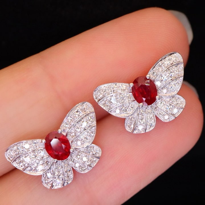 14k Gold 0.91 Ctw Natural Ruby & Diamond Earrings - 6