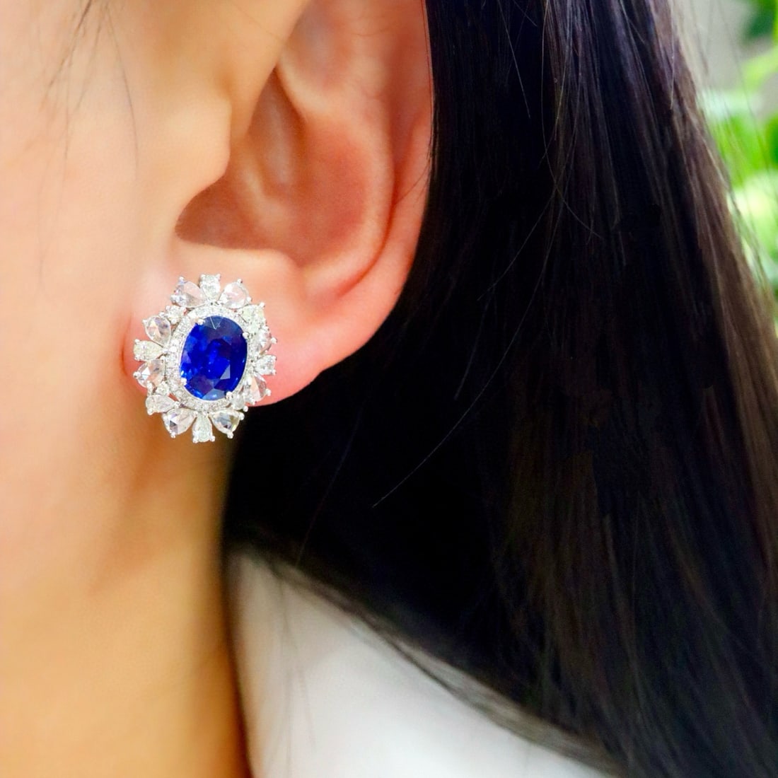 14k Gold 5.26 Ctw Vivid Blue Natural Sapphire & Diamond Earrings - 4