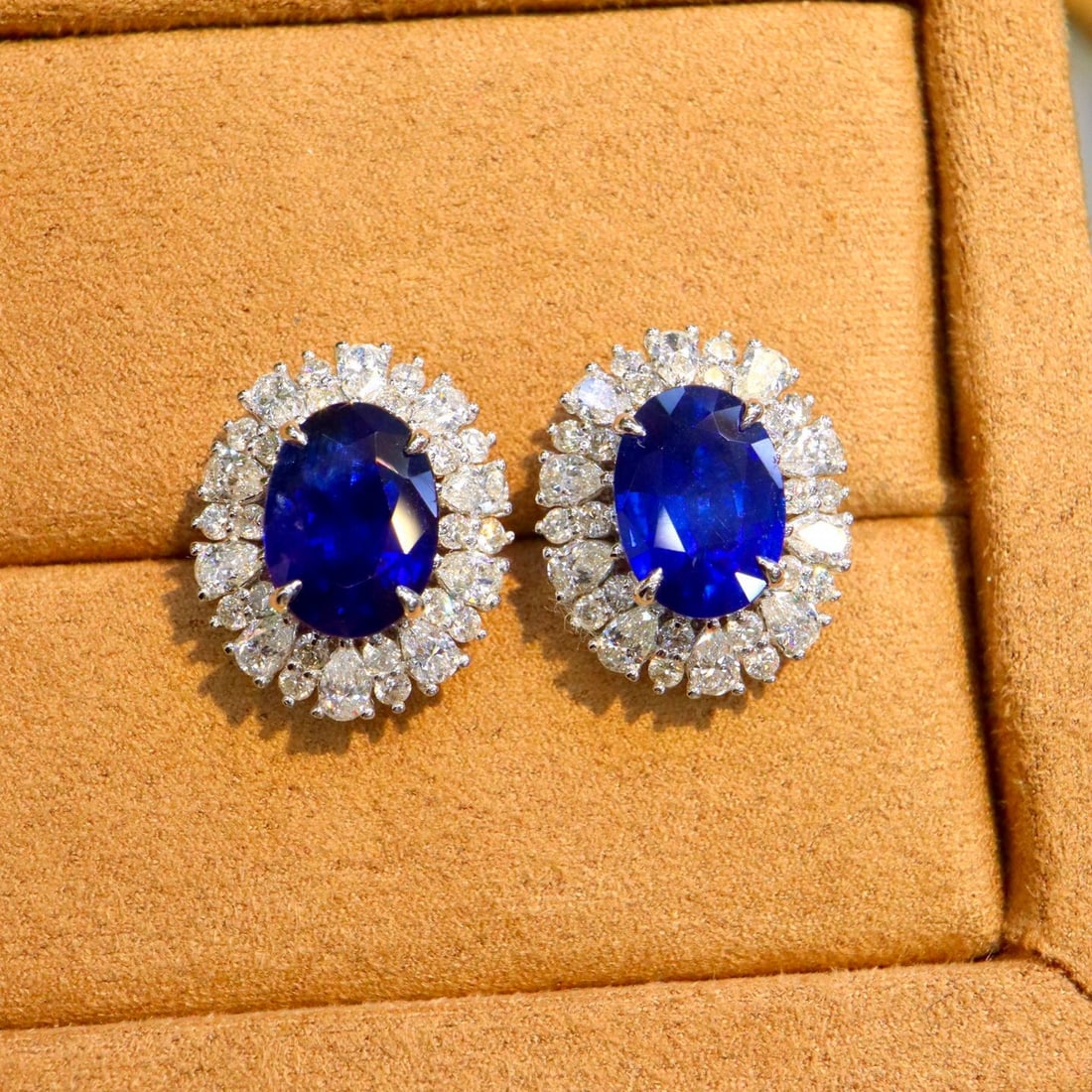 14k Gold 4.89 Ctw Vivid Blue Natural Sapphire & Diamond Earrings - 3