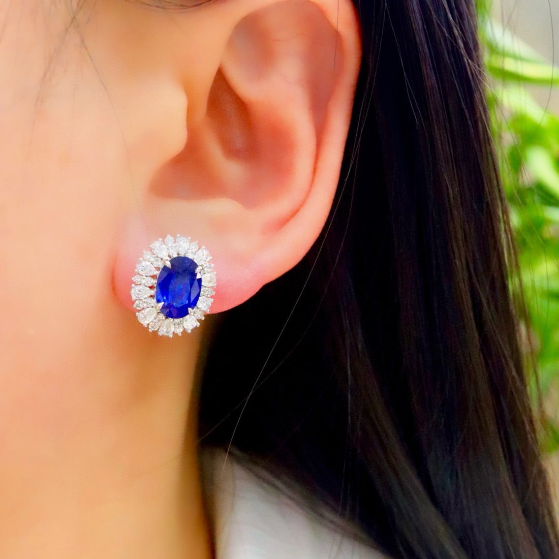 14k Gold 4.89 Ctw Vivid Blue Natural Sapphire & Diamond Earrings - 4