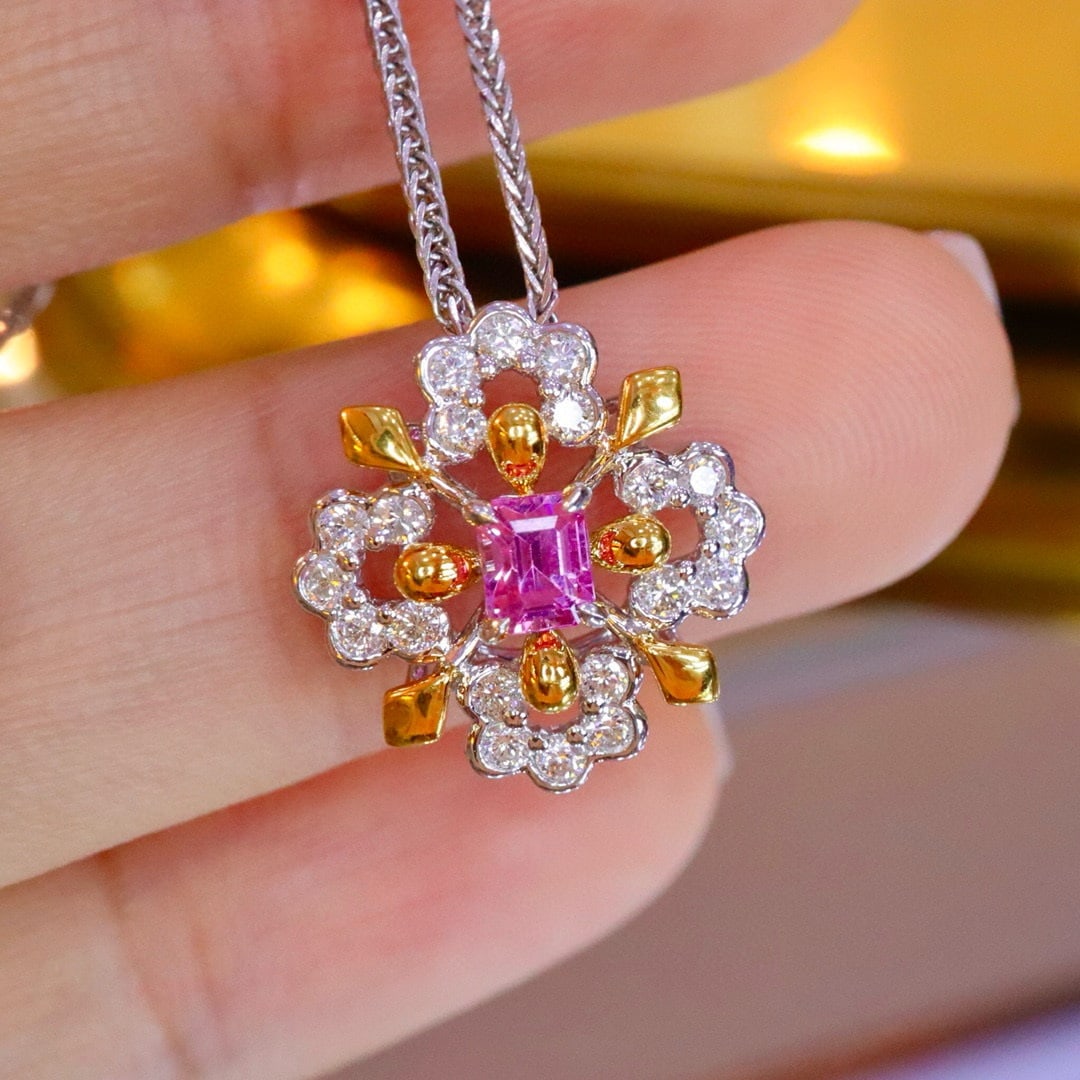 14k Gold 0.70 Ctw Natural Padparadscha Sapphire & Diamond Pendant( Without Chain ) - 3