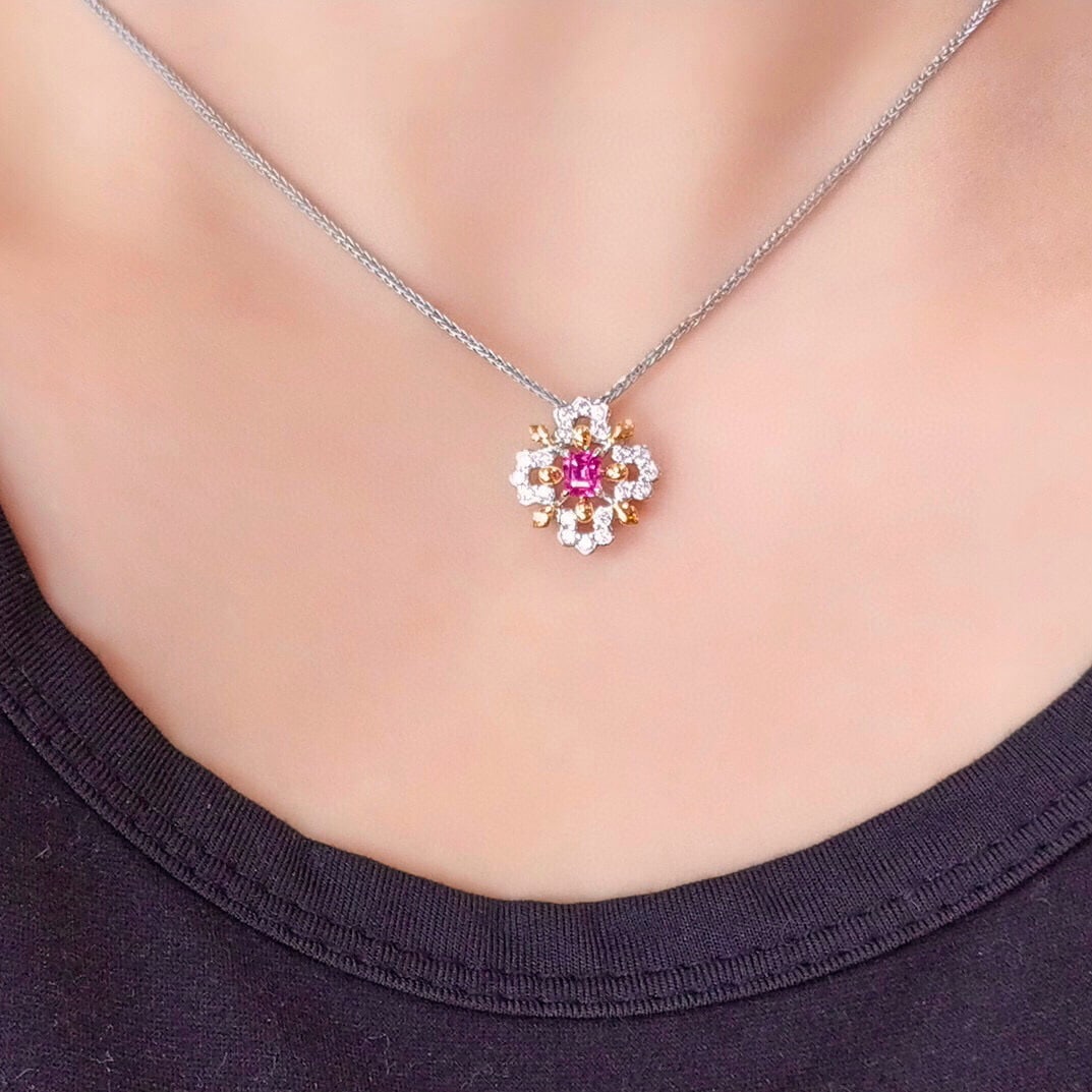 14k Gold 0.70 Ctw Natural Padparadscha Sapphire & Diamond Pendant( Without Chain ) - 4
