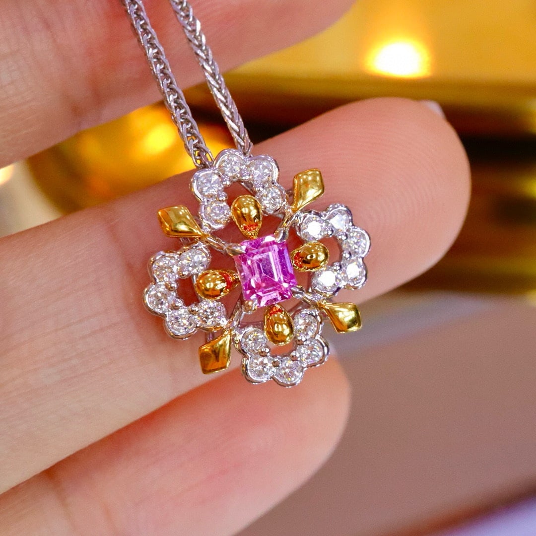 14k Gold 0.70 Ctw Natural Padparadscha Sapphire & Diamond Pendant( Without Chain ) - 5
