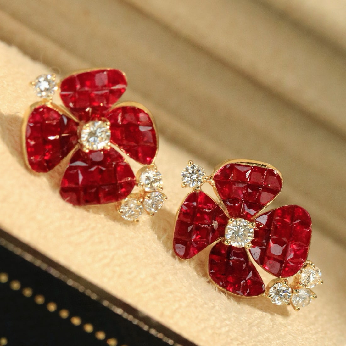 14k Gold 3.38 Ctw Vivid Red Natural Ruby & Diamond Earrings - 2