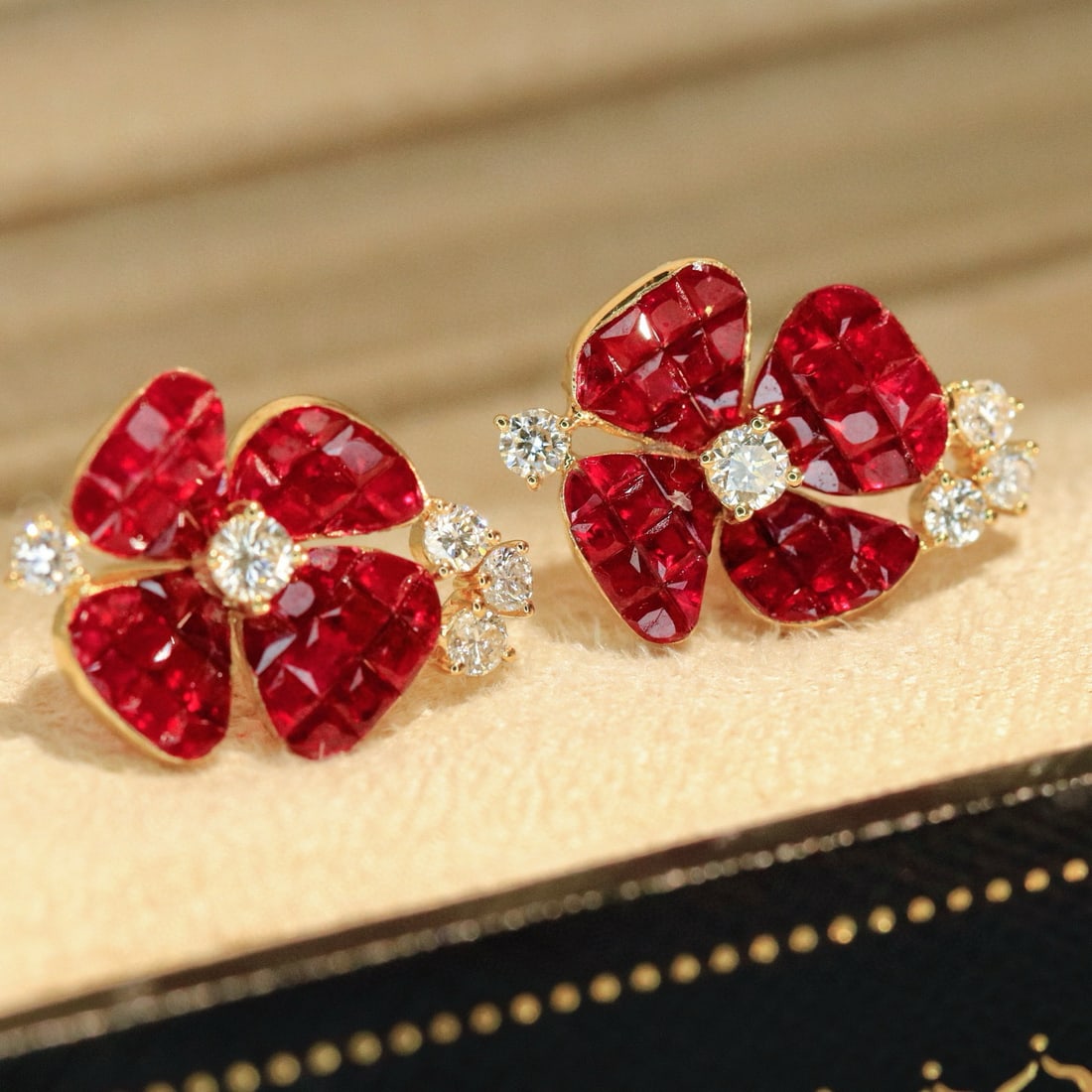 14k Gold 3.38 Ctw Vivid Red Natural Ruby & Diamond Earrings - 3
