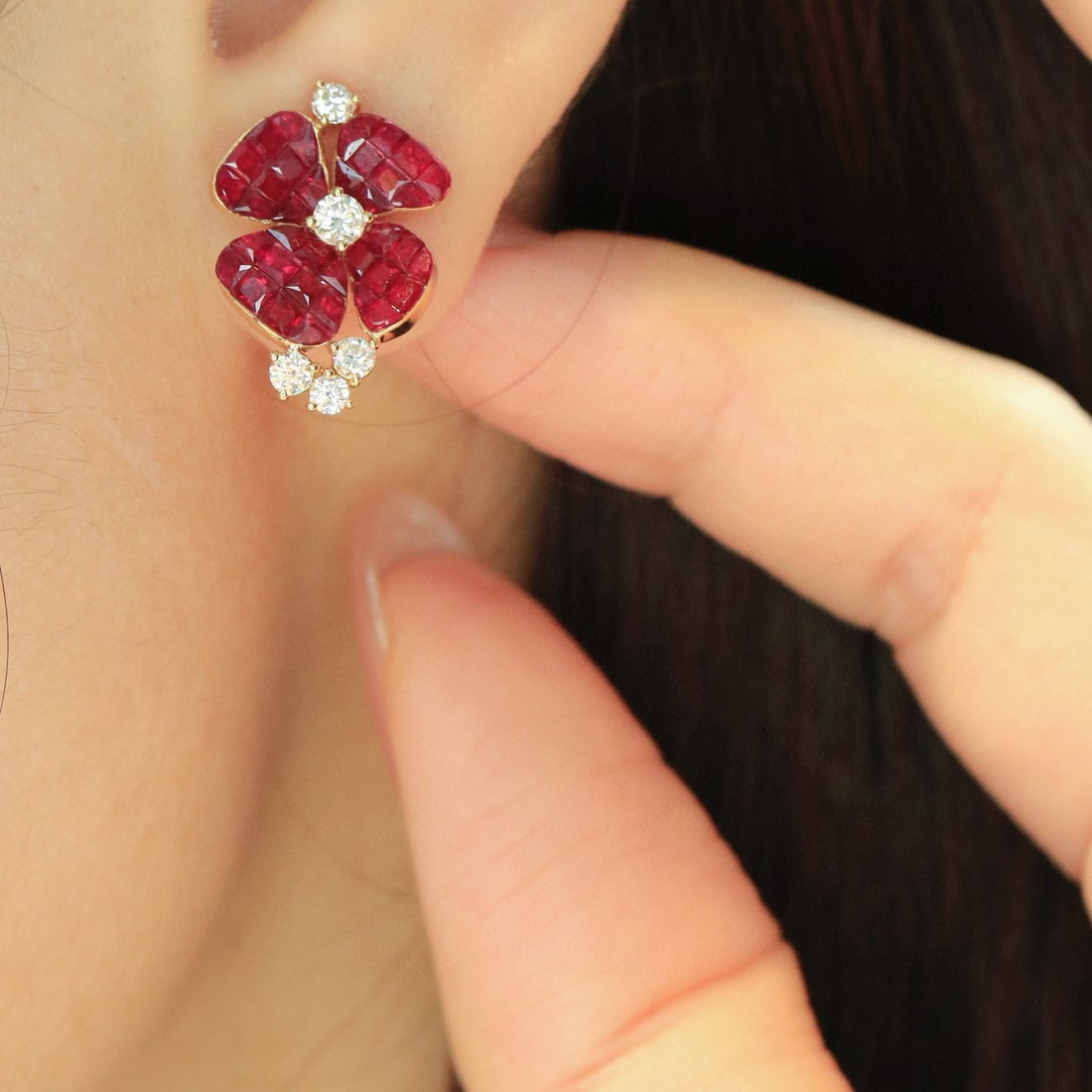 14k Gold 3.38 Ctw Vivid Red Natural Ruby & Diamond Earrings - 4