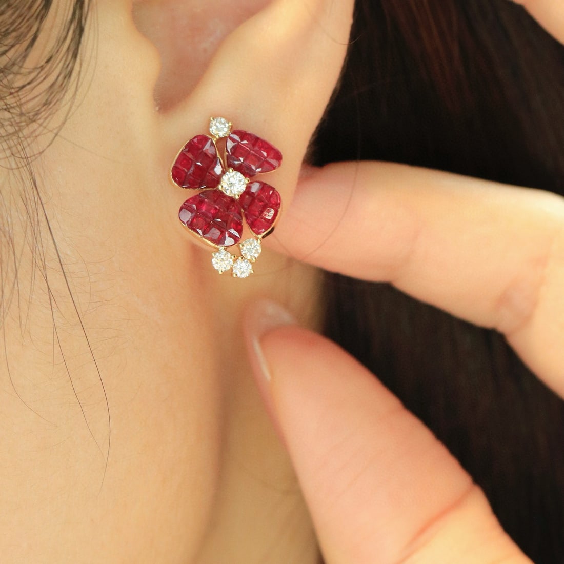 14k Gold 3.38 Ctw Vivid Red Natural Ruby & Diamond Earrings - 5