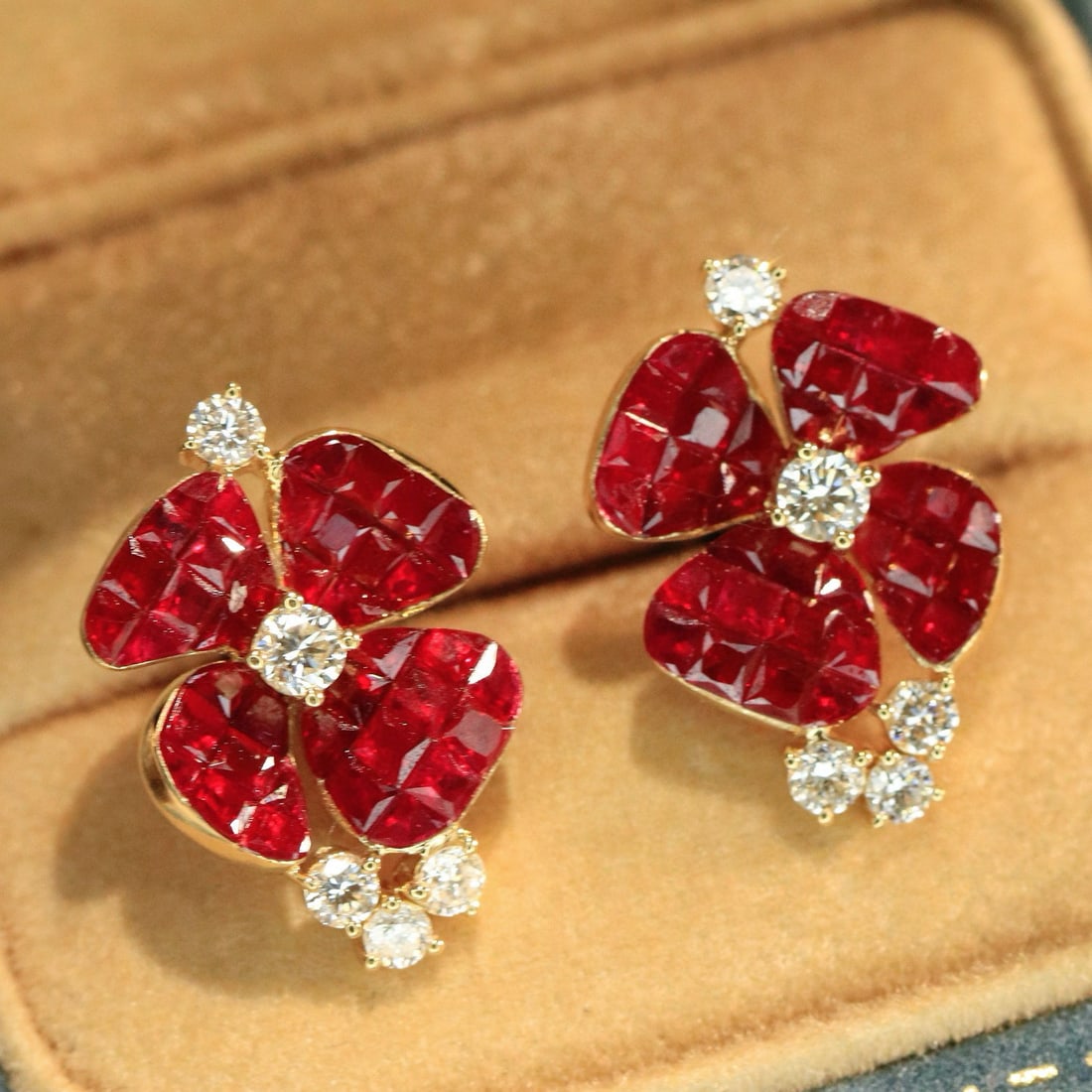 14k Gold 3.38 Ctw Vivid Red Natural Ruby & Diamond Earrings - 6