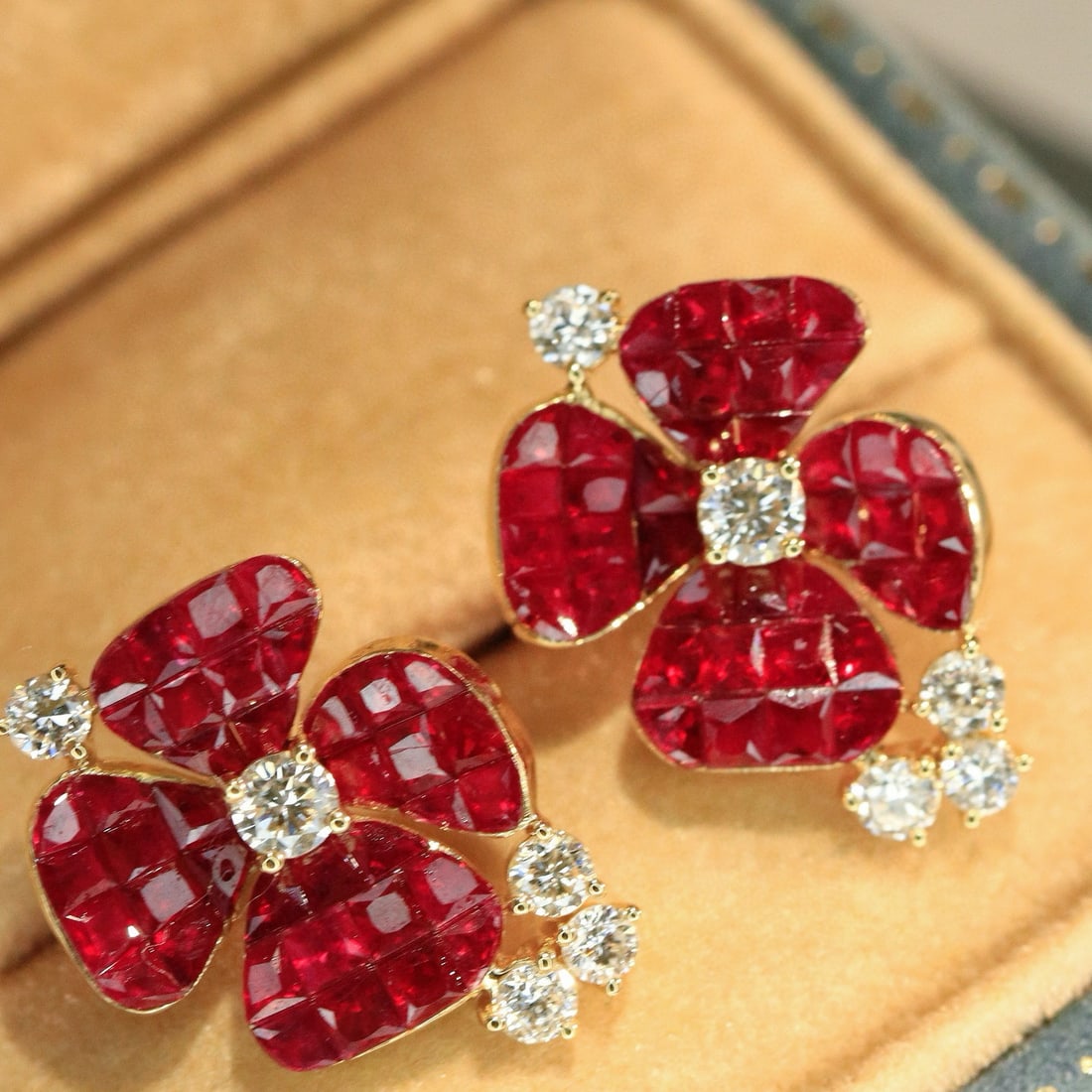 14k Gold 3.38 Ctw Vivid Red Natural Ruby & Diamond Earrings - 8