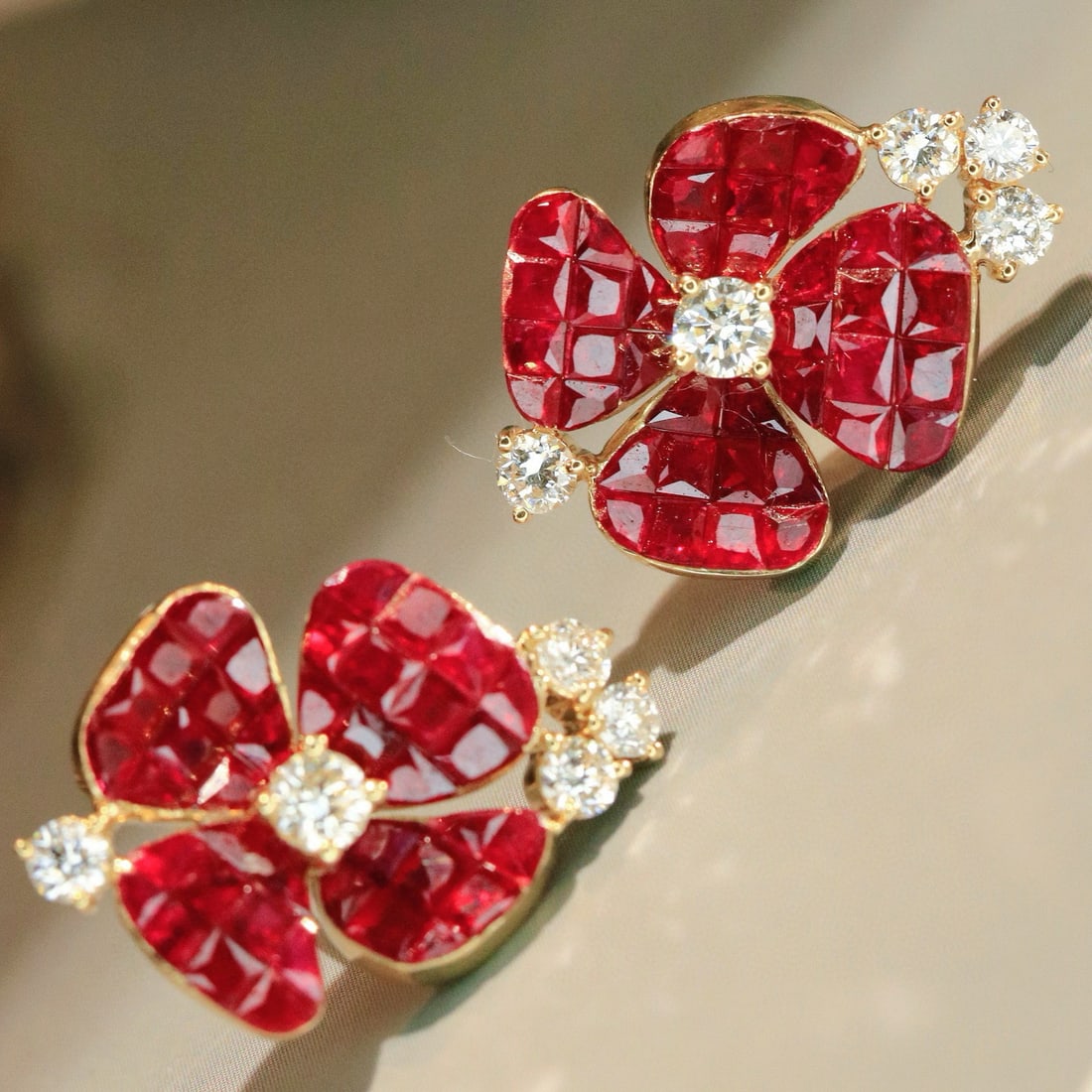 14k Gold 3.38 Ctw Vivid Red Natural Ruby & Diamond Earrings - 9