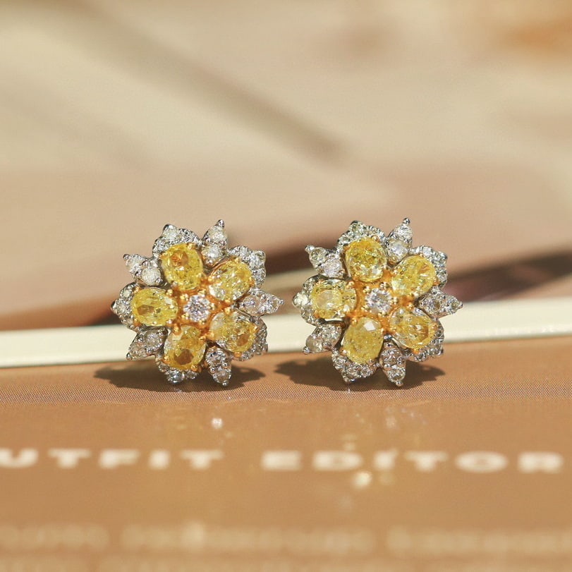 14k Gold 1 Ct Natural Color Diamond Earrings - 3