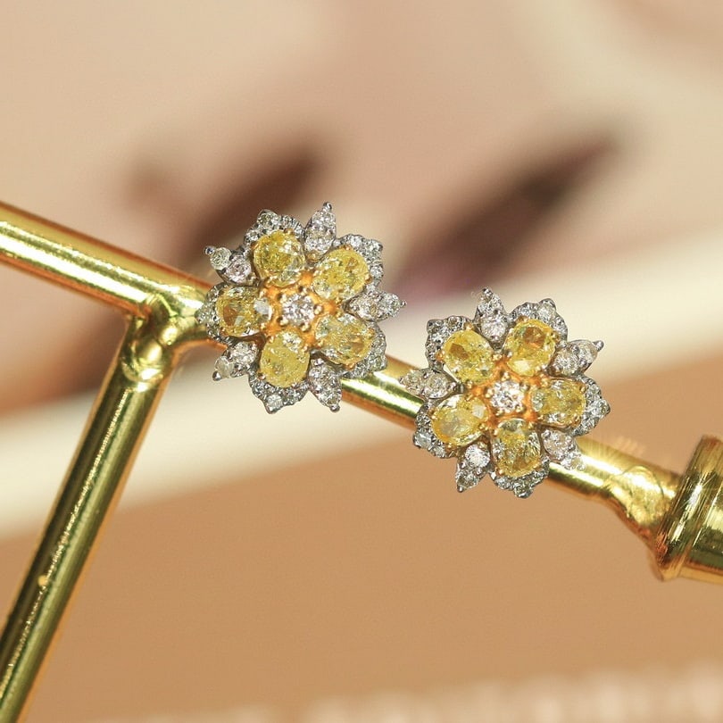 14k Gold 1 Ct Natural Color Diamond Earrings - 4