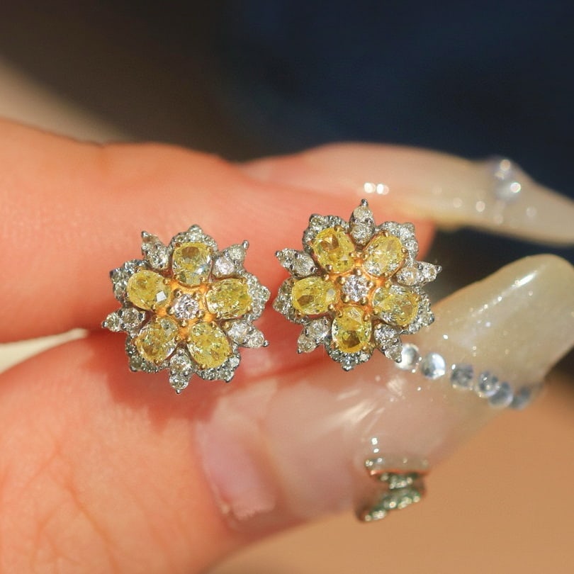 14k Gold 1 Ct Natural Color Diamond Earrings - 5