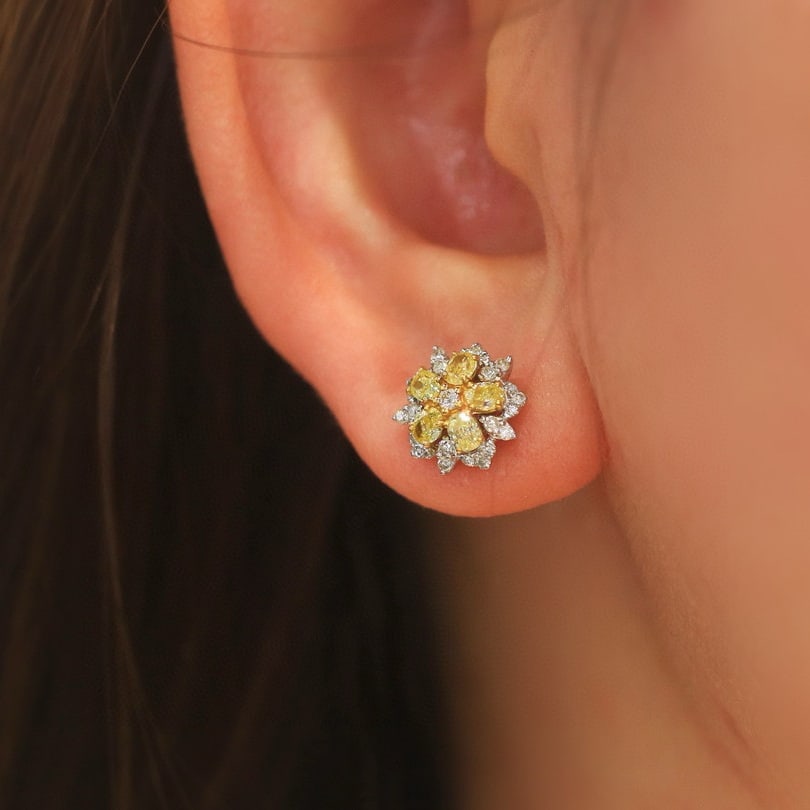 14k Gold 1 Ct Natural Color Diamond Earrings - 6
