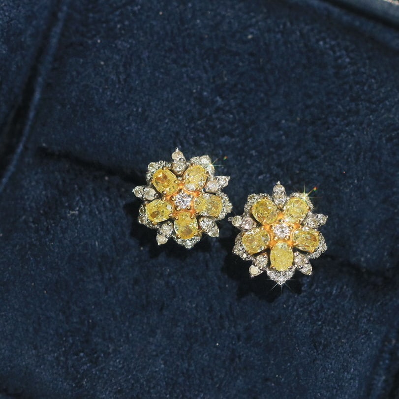 14k Gold 1 Ct Natural Color Diamond Earrings - 7